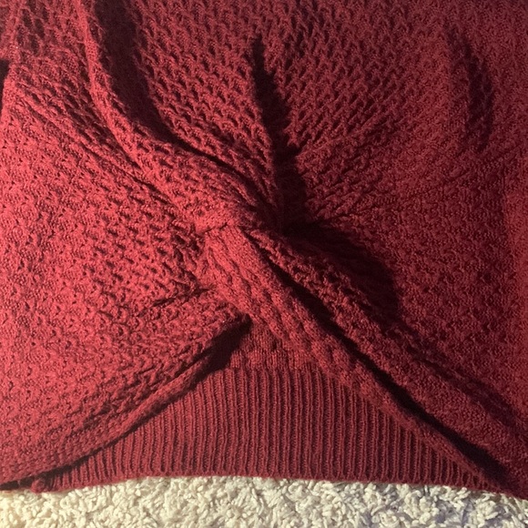 Burgundy Double V Neck Twist Sweater - Picture 2 of 3